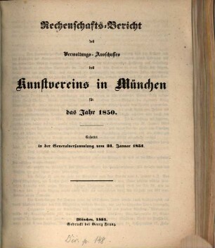 Rechenschafts-Bericht. 1850 (1851)