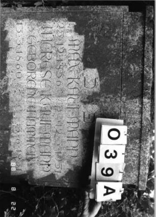 Grabstein 39 (Index: 100080131) Material: Granit Zustand: gut Maße HxBxT: 115x79x23 cm Beschreibung: Stele, eingeschnürter obeliskartiger Abschluß Besonderheit: Doppelgrab (für Eheleute?): Grabstein 39A