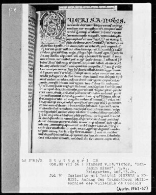 Richardus de San Victore - Guilelmus de Conchis-Flores — Initiale Q (ueris a nobis), Folio 31recto