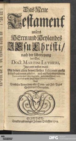 Das Neue Testament unsers HErrn und Heylandes JEsu Christi