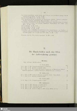 II. Die Handschriften nach den Orten der Aufbewahrung geordnet