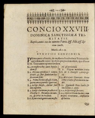 Concio XXVIII. Dominica Sanctissimae Trinitatis.