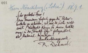Brief an Carl Mönckeberg