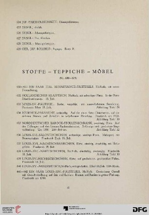 Stoffe. Teppiche, Möbel (Nr.630-675)