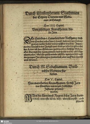 Das IIII. Capitel. Von zufelligen Kranckheiten, dieses Jars