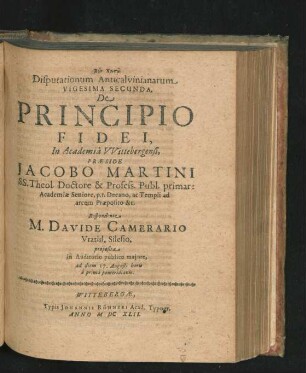 ... Vigesima Secunda. Respondente M. Davide Camerario.