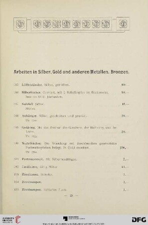 Arbeiten in Silber, Gold und anderen Metallen. Bronzen (Nr. 185-228)