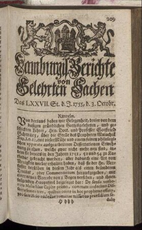 Das LXXVII. St. d. J. 1755, d. 3. Octobr. - Das LXXXV. St. d. J. 1755, d. 31. Octobr.