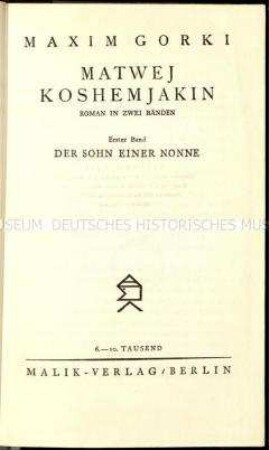 Roman von Maxim Gorki in deutscher Übersetzung (Band 1)