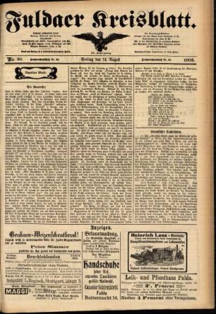 Zweite Ausgabe vom Freitag, den 14. August 1903.