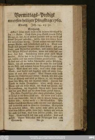 [No. 31.] Vormittags-Predigt am ersten heiligen Pfingsttage 1762. Evang. Joh. 14, 23 - 31.
