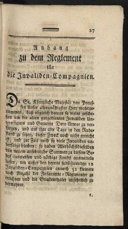 Anhang zu dem Reglement für die Invaliden-Compagnien.