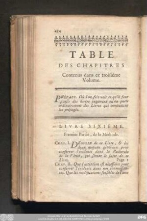 Table Des Chapitres Contenues dans ce troisiéme Volume.