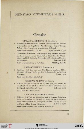 Dienstag, Vormittags 10 Uhr. Gemälde (Nr. 1-130b)