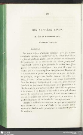Dix-septième leçon. M. Élie de Beaumont (suite)