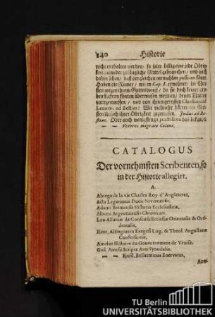 Catalogus Der vornehmsten Scribenten, so in der Historie allegirt.