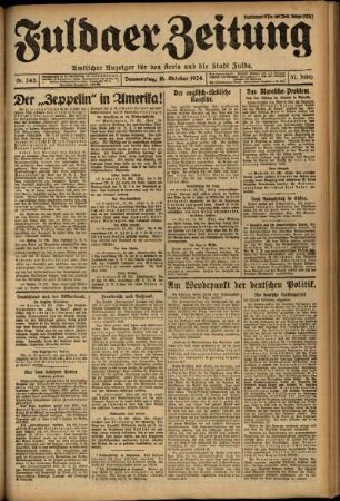 Erste Ausgabe vom Donnerstag, den 16. Oktober 1924.