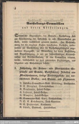 Ausstellungs-Commission und deren Abtheilungen