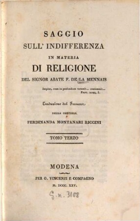Saggio sull'indifferenza in materia di religione, 3,1 (1825)