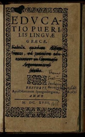 Educatio Puerilis Linguae Graecae : Ad puerilem educationem in Gymnasio Argentoratensi selectae