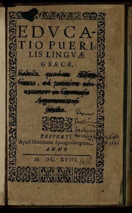 Educatio Puerilis Linguae Graecae : Ad puerilem educationem in Gymnasio Argentoratensi selectae
