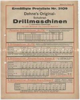 Ermäßigte Preisliste Nr. 3109 über Schubraddrillmaschinen