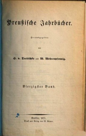 Preußische Jahrbücher. 40. 1877
