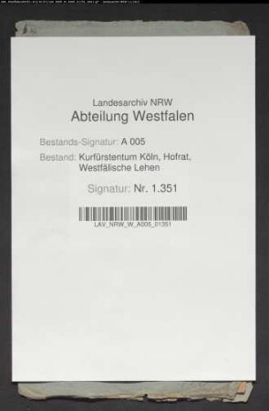 Josef August Graf von Plettenberg-Lenhausen bittet um Belehnung mit der Herrlichkeit Mellrich