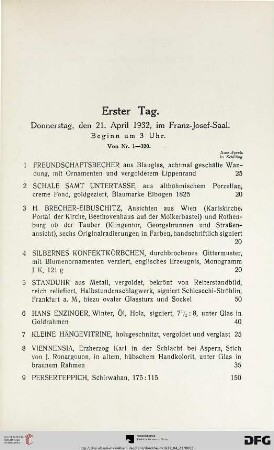 Erster Tag: Donnerstag, den 21. April 1932, im Franz-Josef-Saal, Beginn um 3 Uhr (Nr. 1-320)