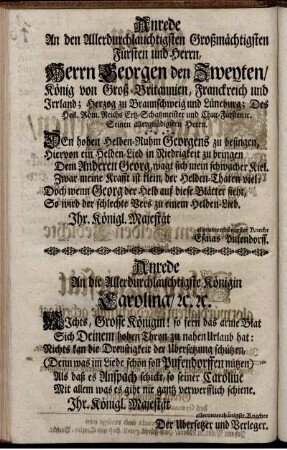 Anrede an den Allerdurchlauchtigsten Großmächtigsten Fürsten und Herrn, Herrn Georgen den Zweyten...