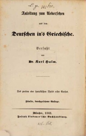 Anleitung zum Uebersetzen aus dem Deutschen ins Griechische, 2,1