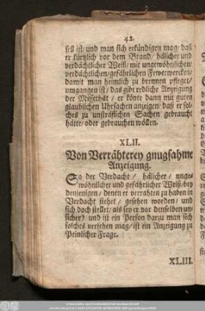 XLII. Von Verrätherey gnugsahme Anzeigung.