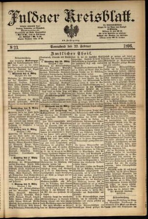 Erste Ausgabe vom Samstag, den 22. Februar 1896.