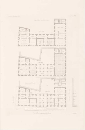 Rathaus, Elberfeld: Grundrisse (aus: Atlas zur Zeitschrift für Bauwesen, hrsg. v. G. Erbkam, Jg. 2, 1852)