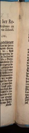 Extract Uit het Register van de Resolutien der Heeren Staaten van Zeeland, Den 14 September 1761 : Resolutie, rakende d'Aanbrengers van fraudes, &c.