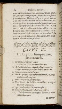 Caput IX. De Legibus sumptuariis, & vestium luxu.