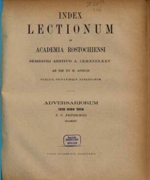Index lectionum in Academia Rostochiensi ... publice privatimque habendarum, SS 1875