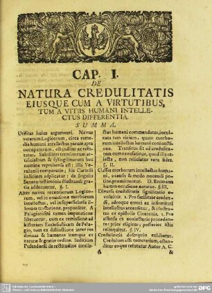 Cap. I. De Natura Credulitatis Eiusque Cum A Virtutibus, Tum A Vitiis Humani Intellectus Differentia