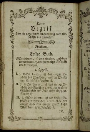 Kurzer Begrif über die vorgehende Abhandlung vom Geschäfte des Menschen.