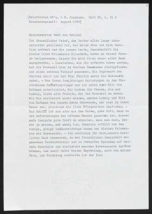 Brief von Gerhart Hauptmann an Stephan Kekulé von Stradonitz