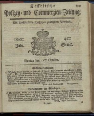 42tes Stueck, Montag den 11ten October 1802