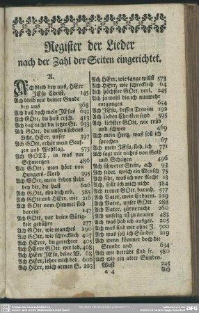 Register der Lieder nach der Zahl der Seiten eingerichtet