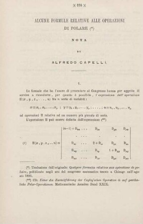 Alcune formule relative alle operazioni di polare.