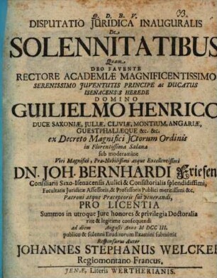 Disputatio juridica inauguralis de solennitatibus
