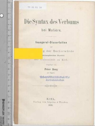Die Syntax des Verbums bei Molière