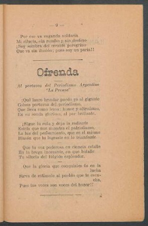 Ofrenda : Al portavoz del periodismo argentino "La Prensa"