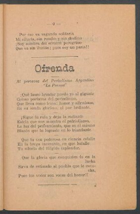 Ofrenda : Al portavoz del periodismo argentino "La Prensa"