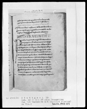 Bibliorum pars finalis, Pauli epistolae, Actus apostolorum, Epistolae canonicae, Apocalypsis — Initiale P(aulus), Folio 129verso