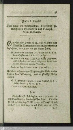 Zweites Kapitel. Von denen im Markgrafthum Oberlaustitz gebräuchlichen Lehnsrechten und Gewohnheiten überhaupt