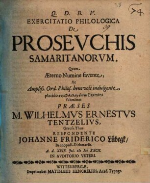 Exercitatio philologica De Proseuchis Samaritanorum